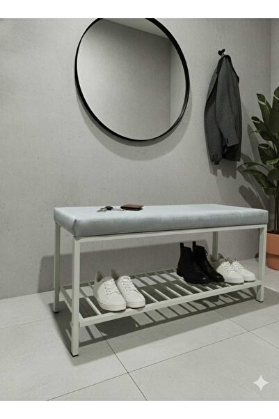 ÖZCAN METAL Beyaz Metal Ayaklı Raflı Bench Puf Bank Antre Mutfak Salon Yatak ...