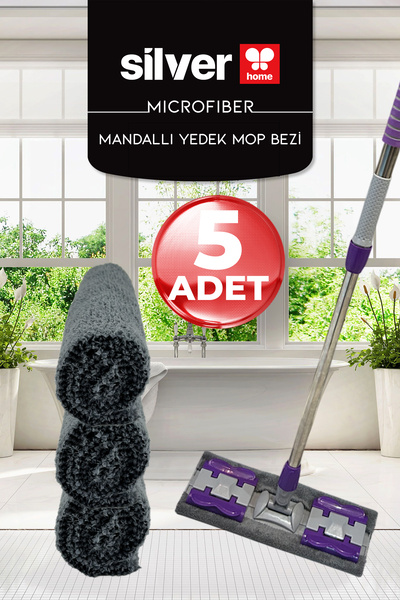 SİLVER HOME Mikrofiber 5 Adet Mandallı Mop Uyumlu Süper Emici Lazer Kesim Yoğun Dokulu Yedek Mop Bezi