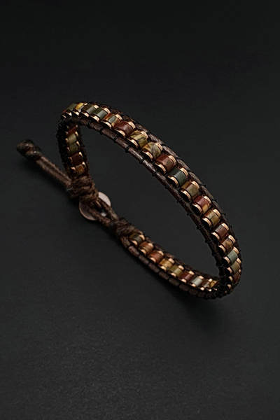 Seven Art Jewelry Jasper Hematit Taşı Slim Bileklik, Doğal Taş Bileklik, Erke...