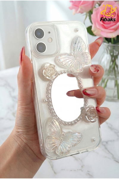 Fibaks Apple iPhone 11 Case 3D Butterfly Rose Pattern Mirrored Glitter Transparent Design Silicone Cover