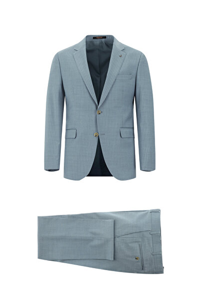 Abdullah Kiğılı 7 Drop Slim Fit Dar Kesim Yünlü Klasik Çizgili Takım Elbise