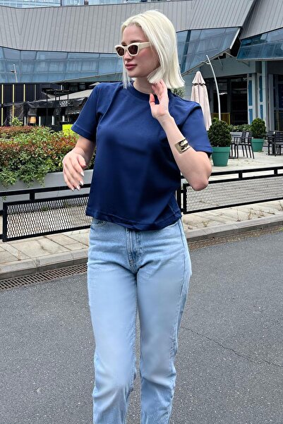 Madmext Tricou basic cu guler rotund albastru bleumarin pentru femei MG2075