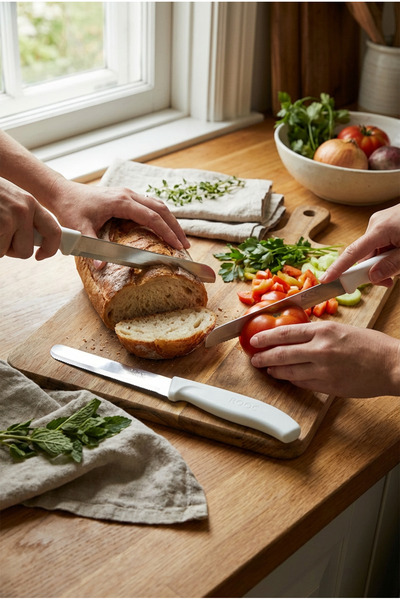 Rooc 3'lü Ultra Keskin Tırtıklı Beyaz Bıçak Seti, 22 Cm %100 Garantili Paslanmaz Çelik