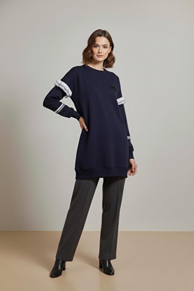 Puane Women's Ruffle Detailed Tunic-10718Tun - Navy