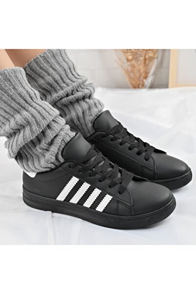 Tmall Pantofi sport pentru femei, D1310, din piele ecologică, negri cu alb