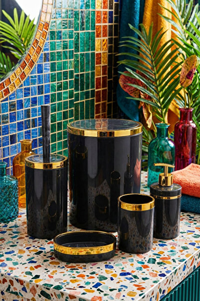 MAKRİ HOME 5 Parça Akrilik Banyo Seti, Şık ve Kaliteli Akrilik, Altın Renk De...