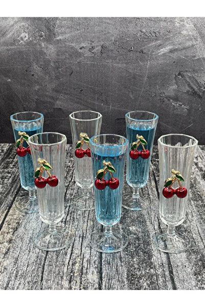 YzMarket 6 Lı Kristal Cam Kiraz Kahve Yanı Bardağı Su Bardak 150ml