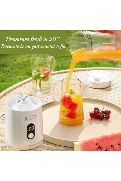 VEXOMAT Blender portabil BS-B01, cana electrica multifunctionala, 15000 rpm, 400 ml, reincarcabil