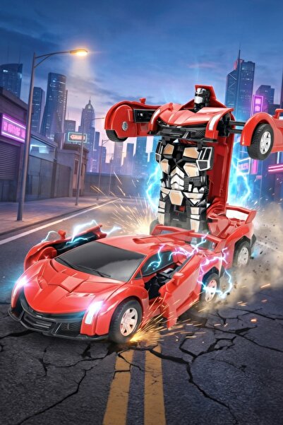 Fidan oyuncak Transformers Robot Çek Bırak Kendiliğinden Robota Dönüşen Lamborghini Araba Kırmızı