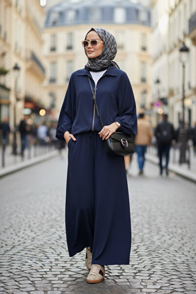 onlymoon Set hijab pentru femei albastru bleumarin – bumbac 100% piese din material textil, combinație casual, model modern, stil confortabil și elegant