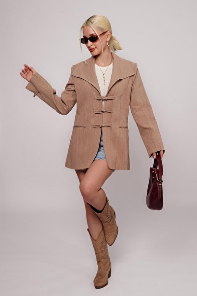 Madmext Mink Tie Detailed Blazer Women's Jacket Mg2482