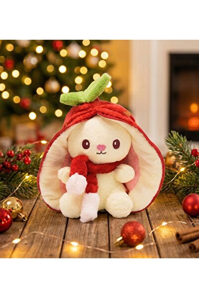 Pandamkee Yılbaşı Özel Noel Çilek Tavşan Çantalı 50 cm Sevgiliye Özel