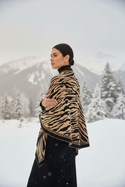 Onur Etol -zebra Deseni Çift Taraflı Omuz Atkısı Dokuma Kumaş Kışlık Kadın Şa...