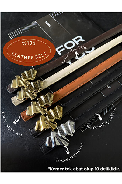 Fiori 5'li Hakiki Bombeli Deri Tasarım Tokalı Kadın Kemeri, Ceket Kemeri, Göm...