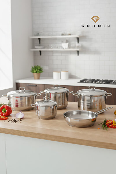 Gökdil Bonera Omega Diamond 9 Parça Paslanmaz Çelik Tencere/Tava Seti