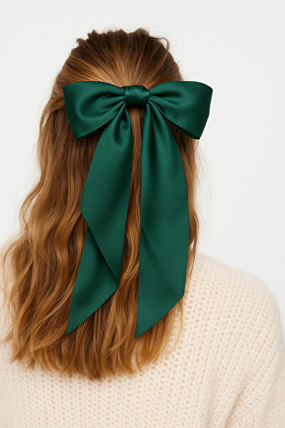 Katia&Bony مشبك أوتوماتيكي على شكل فيونكة من الساتان باللون الأخضر