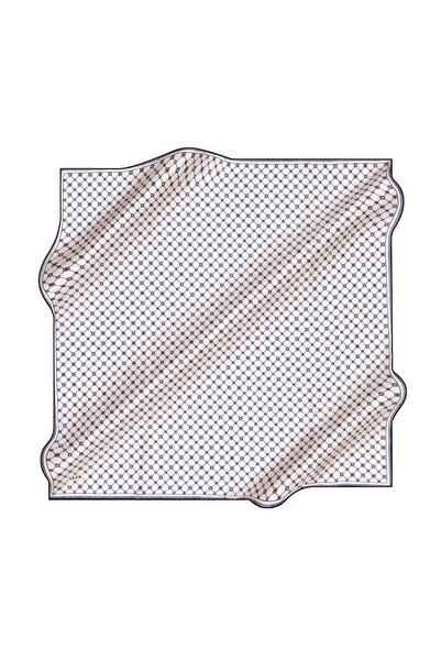 Aker Beyaz Logo Desenli İpek Krep Saten Eşarp