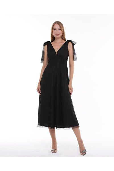 Asees Βραδινό φόρεμα από τούλι με κουκκίδες με τιράντες