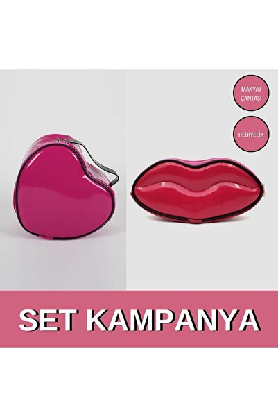 Maykis Dudak Kalp Set Kırtasiye, Hediyelik, Kalemlik, Kozmetik, Fuşya Set Mak...