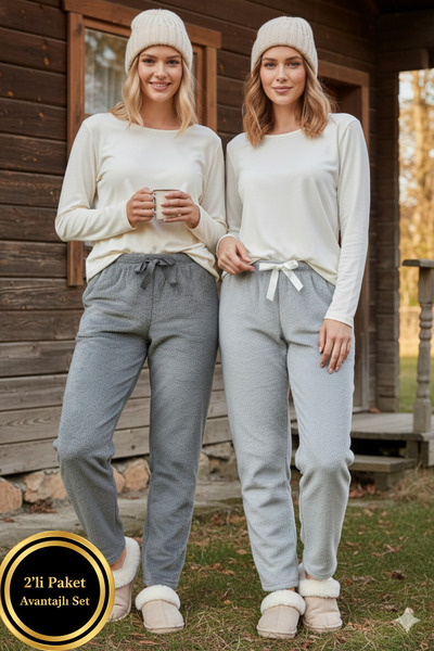 ELİTOL 2-Pack Soft Wellsoft Fleece Women's Pajama Bottoms-(Smoked/Grey)