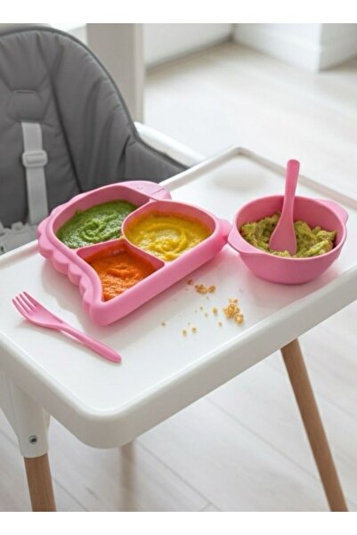 Bayev Dino Pink 4 Piece Baby Dinner Set Food Plate Set