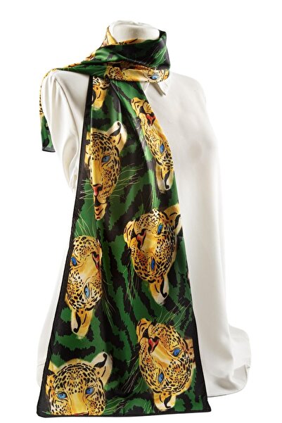 Modabutik I45 Kaplanlı Zebra Desenli Zümrüt Yeşili Fular