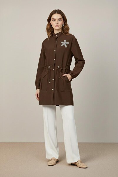 Puane Kadın Beli Tünelli ve Aksesuarlı Tunik - 10741TUN - BROWN