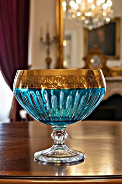 DECOSTYLE وعاء ديكور ذهبي مطلي باللون الفيروزي مع قاعدة |   وعاء تقديم وتقديم طعام فاخر للزينة