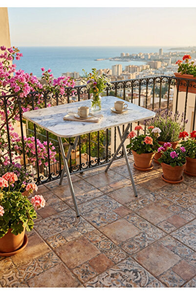 Alesta Life Beyaz Mermer Desenli Katlanabilir Masa 60x90 Cm