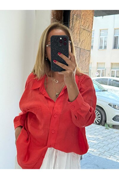 Perry Oversize İnce Gömlek Kırmızı