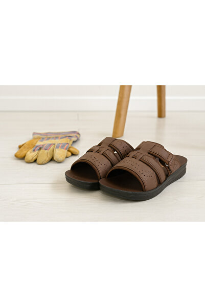 byzek شبشب رجالي من الجلد الصناعي بلون بني فلوك