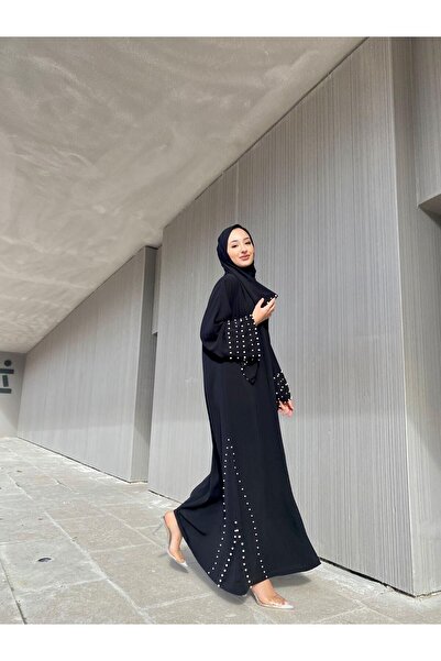 BYAYSEKORKUT Siyah incili abaya