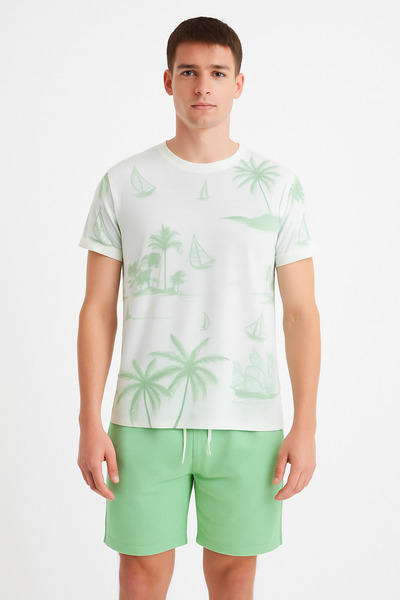 Erkek yaz desenli t-shirt şort takımı