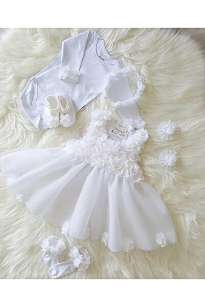 GOLD TEKSTİL Gold Tekstil Bebek Elbisesi, Beyaz Elbise Doğum Günü Elbise,mevl...