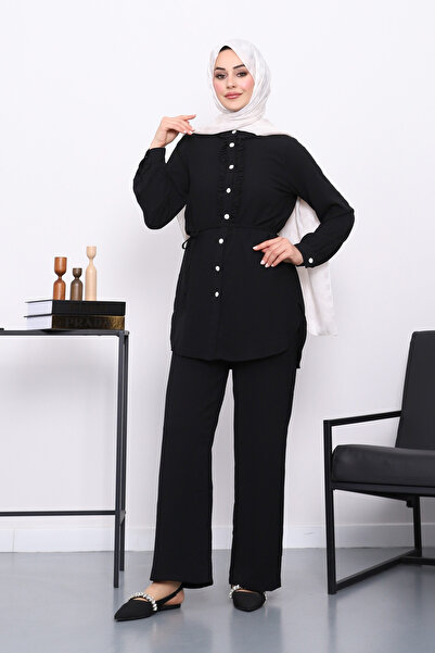 İmajButik Linda Suit with Black Ruffled Front Tunic Trousers