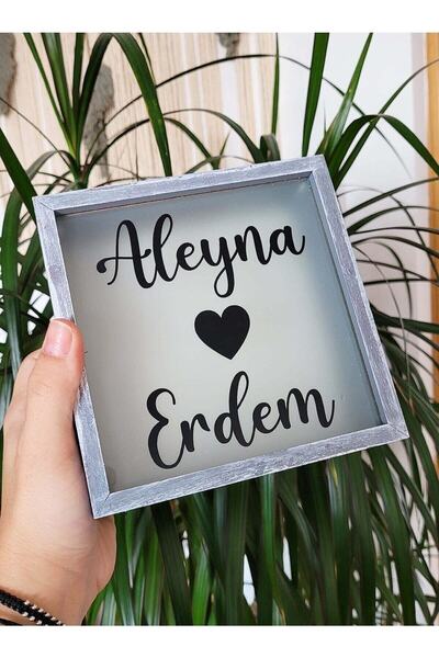 happy mountains Gri Ahşap Hazneli Çiftler Için Iki Isimli Kumbara