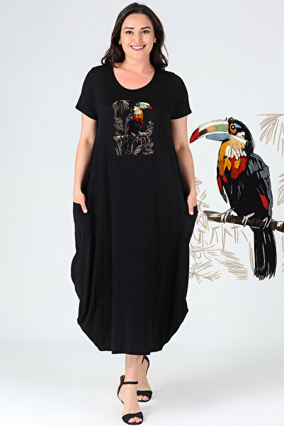 Curvy Trend Rochie Jumbo cu mânecă scurtă cu imprimeu Tukan de mărime mare