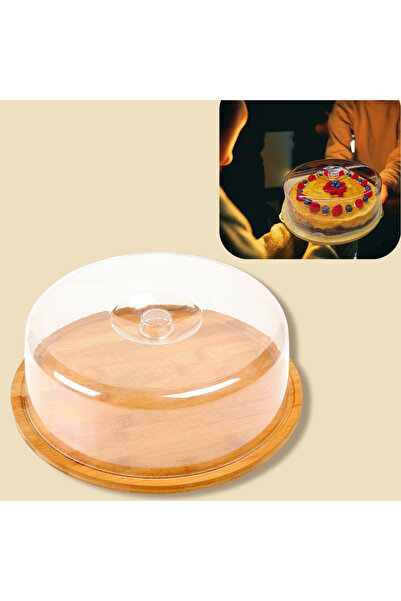 OEM Round platter with transparent lid (bamboo/PVC), Ø28 cm, H9 cm