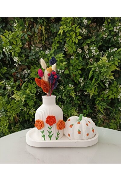 Home Dekoratif Çiçekli Vazo Balkabağı Sunum Set