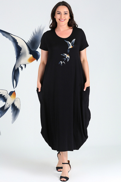 Curvy Trend Plus Size Swallows Printed Jumbo Short Sleeve Dress