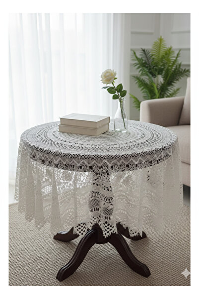 Anchor Çapa Ipi Ile Yapılmış El Işi Dantel Iğne Oyası Yuvarlak Masa Örtüsü 100 Cm - Dilimli 2. Model