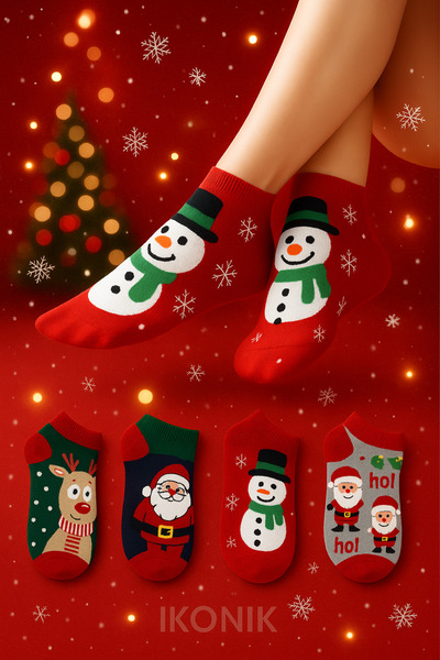 İkonik Socks Новогодишни коледни къси чорапи с мотиви, комплект от 4 броя