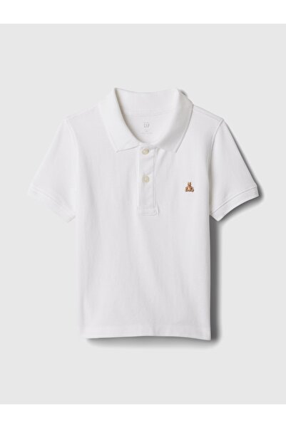 GAP Erkek Bebek Beyaz Brannan Bear İşlemeli Pique Polo Yaka T-Shirt
