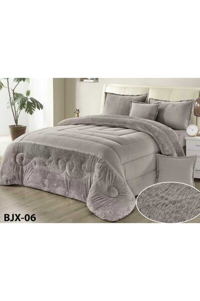 Moon Winter double bed set, 6 pieces, soft velvet middle filling with plain fur, double-sided, luxurious velvet material, quilt size 250*230
