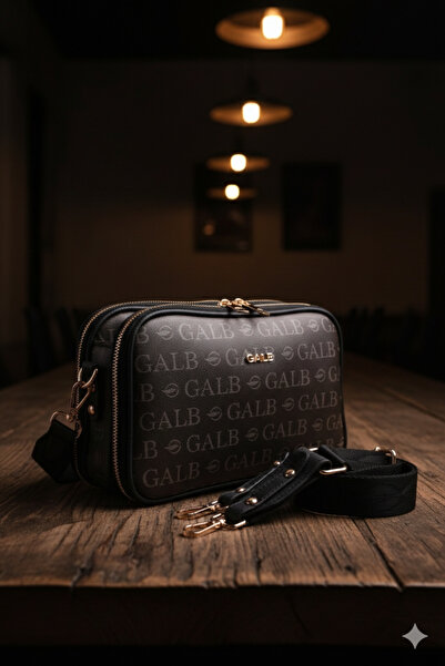 GALB LEATHER Black Color Medium Size Lacoste Leather Casual 5 Compartment Crossbody Women's Shoulder Bag