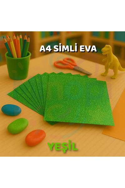 Minopi Simli EVA Süngeri A4 Yeşil Renk 10’lu Set El İşi Okul ve Hobi Malzemesi