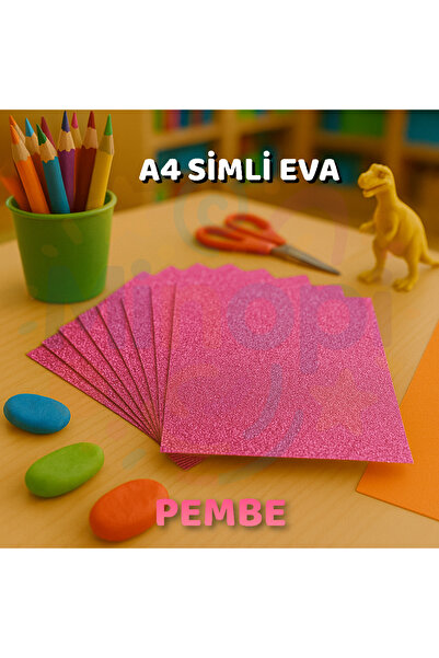 Minopi Simli EVA Süngeri A4 Pembe Renk 10’lu Set El İşi Okul ve Hobi Malzemesi