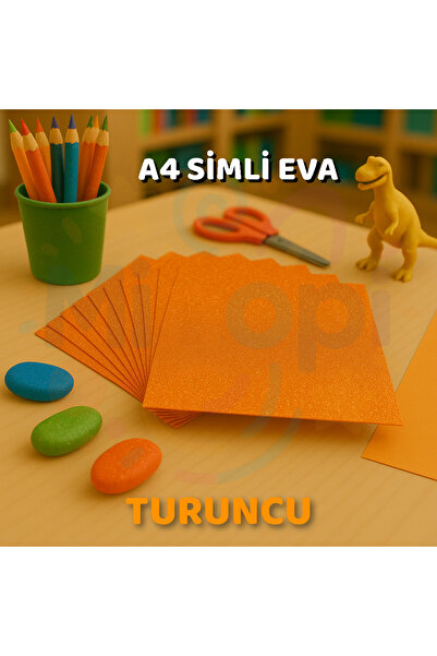 Minopi Simli EVA Süngeri A4 Turuncu Renk 10’lu Set El İşi Okul ve Hobi Malzemesi