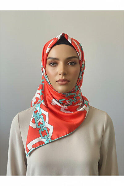 LadyCoco وشاح رويان لامع (أحمر برتقالي وقرفة)