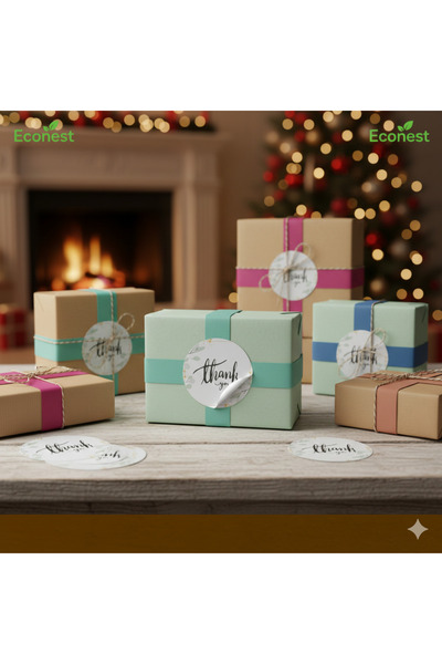 EcoNest ملصق كويتشي 108 قطعة - مقطوع بشكل دائري 3.7 سم - ملصق أرضية بيضاء بعبارة 'شكراً لك'